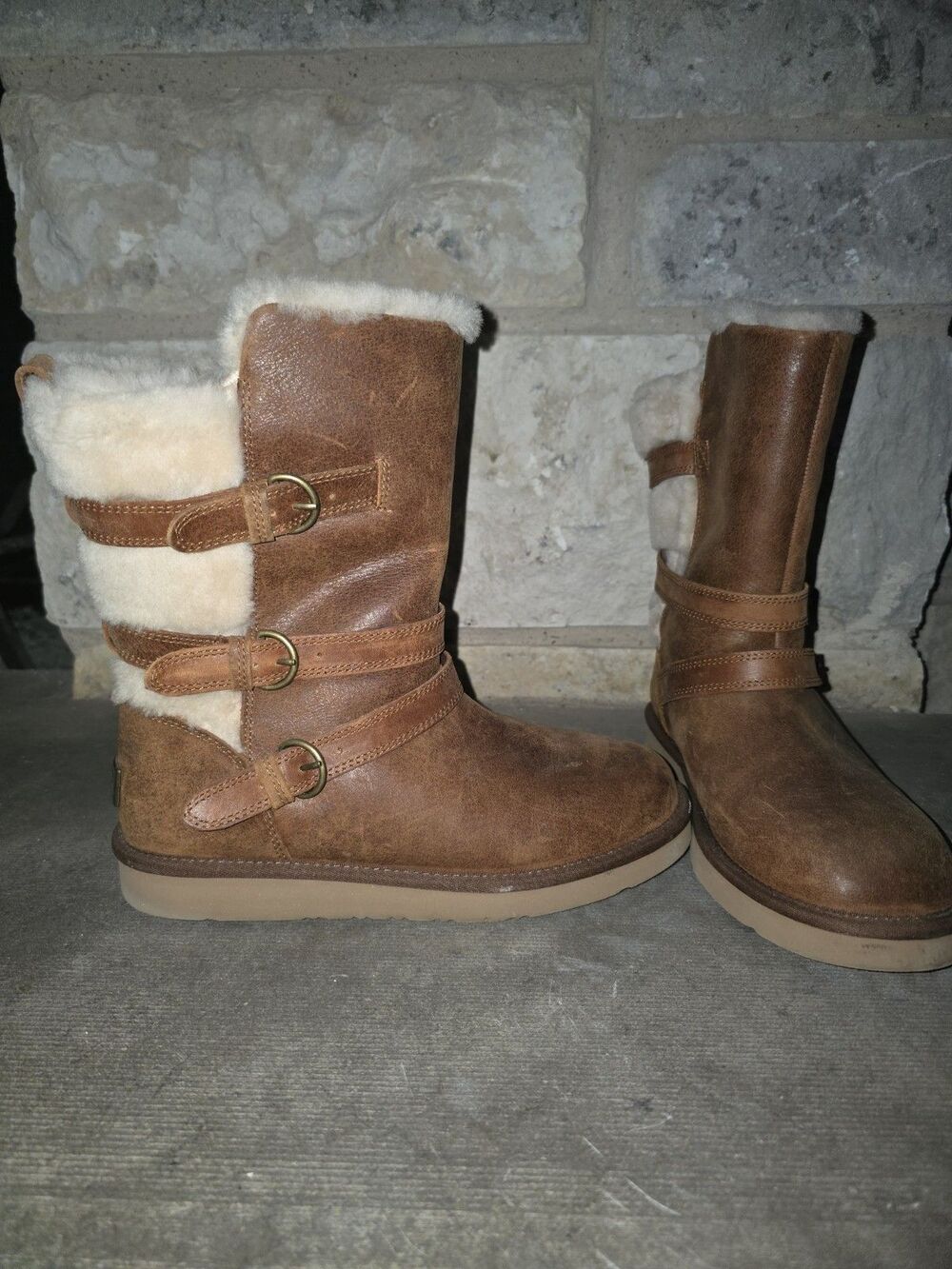 Ugg W Becket Chestnut Womens Size 9 Wool Lined With Buckles Around Back 1005380